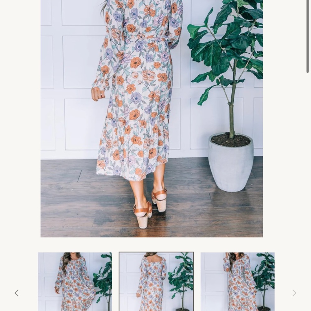 Orange and Purple Sundress with Long Bishop Sleeves for Casual Occasions